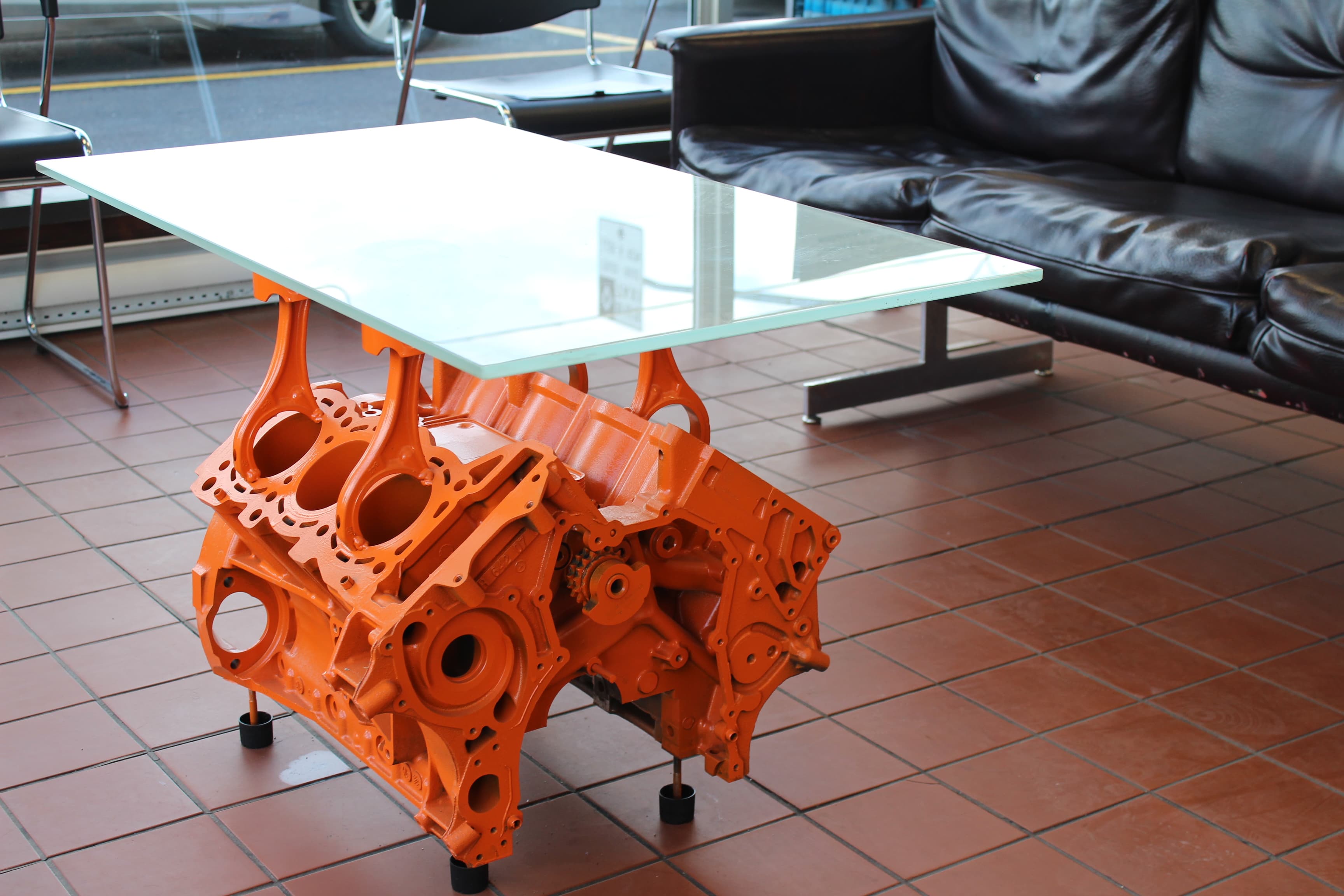 Engine block coffee table at Garage Newman